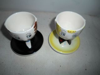 Rare Vintage Man & Woman Mid Century Ceramic Egg Cups.  Handpainted.  L@@K 2