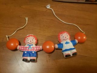 Vintage Plastic Raggedy Ann And Andy Crib Toy,  Bouncy Seat Hanger