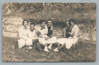 Girls W Boyfriends By Riverside Rppc Antique Bowties Photo Pretty 1910