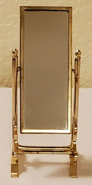 Dollhouse Miniature 1:12 Scale Brass Floor Standing Swivel Mirror