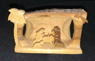 Rare Hand Carved Wooden Nativity Crèche One Of A Kind Tree Branch Olive Wood