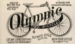 1897 Antique Olympic Bicycles Olympic Cycle Company Vintage Print Ad