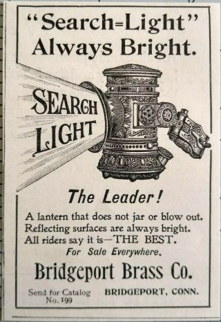 1897 Antique Bicycle Lantern Bridgeport Brass Art Connecticut Vintage Print Ad
