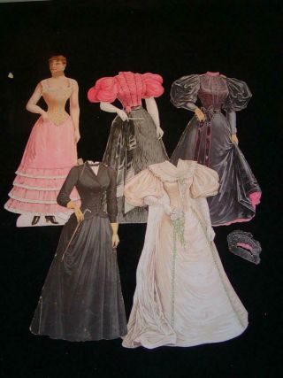 Antique Victorian 10 " Paper Doll W/ Several Clothing Attachments,  Dresses