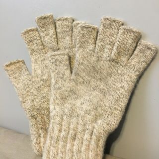 Eddie Bauer Wool Fingerless Gloves Size L/xl Rare Cream Gray