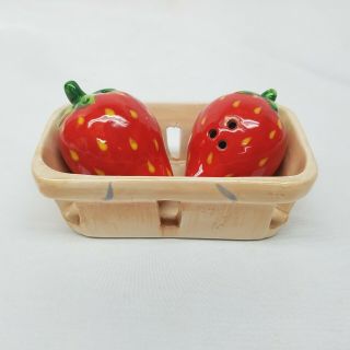 Rare Strawberry In Basket Salt & Pepper Shakers ☆ Pier 1 Imports