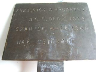 Antique Spanish American War Veteran Grave Marker Died 1943 F.  Mccarthy
