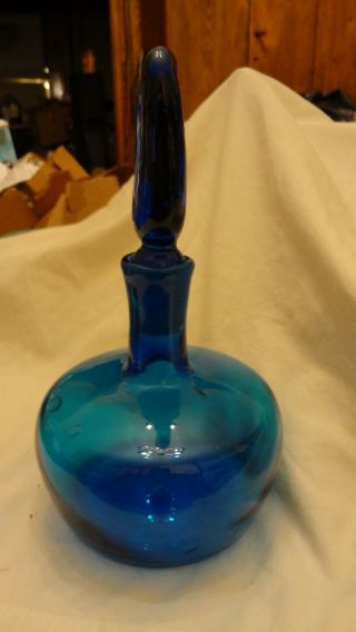 RARE Vintage Blenko Wayne Husted Blue Decanter Genie Bottle & Stopper MCM Modern 2