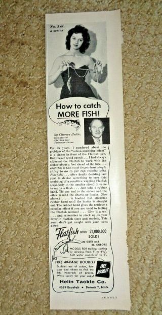 1959 Print Ad How To Catch More Fish Flatfish Helin Tackle Company Fishing Black
