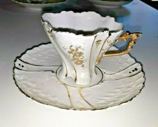 Miniature tea cup & saucer white ruffled edges ANTIQUE Gold trim 4 