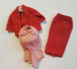Vintage Barbie: 981 Busy Gal Red Jacket Skirt & Striped Body Blouse