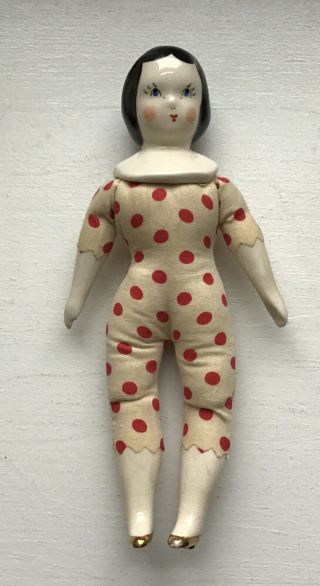 Vintage Porcelain And Cloth Doll 7 Inches Tall