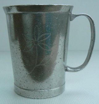 Antique Vintage German Pewter Block Zinn Mug Naive Decoration Edelweiss Flower