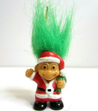 Vintage Christmas Santa Claus Green Hair Troll Doll Ornament Mini Miniature 1 "