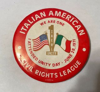 Vtg Italian American Civil Rights League Unity Day 1971 Pin Joe Colombo Rare