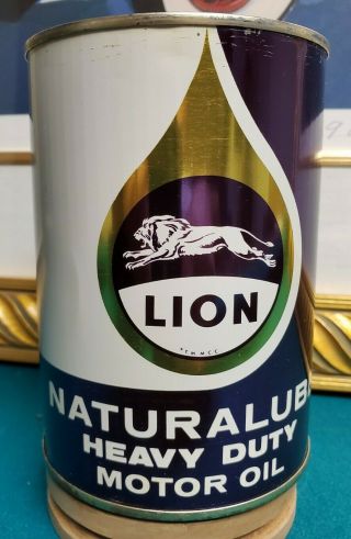Rare Full Nos Metal Lion Naturalube Heavy Duty Oil Can Not Porcelain Tin Sign 3