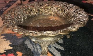 Vintage Brass Metal Footed Bowl Ornate Marked Made In Italy