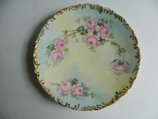 Antique Limoges Porcelain Dessert Plate 9 - 1/2 " Hand Painted Roses Signed L.  Goede