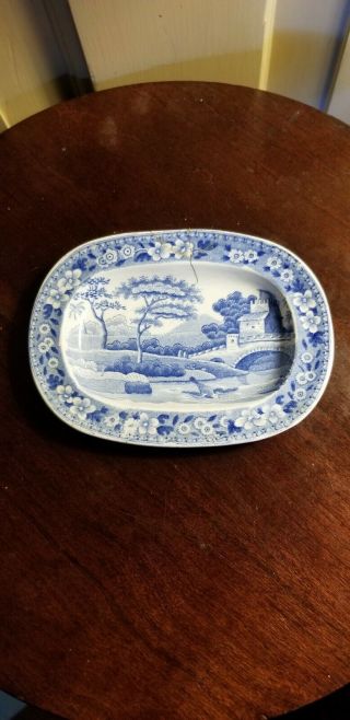 Antique Spode Tower Pearlware Blue & White Transferware Childs Toy Platter