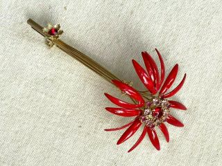 Rare Vintage Signed Vendome Brooch Pin Enamel Crystals Gold Tone Flower Unusual
