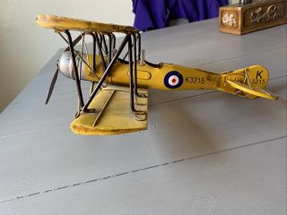 Antique Metal Bi - Plane Yellow K3215 WWI Military Airplane British READ DESC. 3