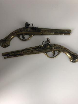 Vintage Brass Wall Hanging Decorative Pistol Guns