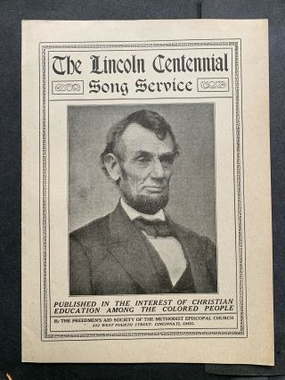 1909 Abe Lincoln Black Americana Song Book Vf Rare Freedmen Aid Methodist L@@k