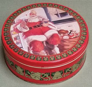 Vintage 1997 Coca Cola Co.  Christmas Holiday Santa Round Tin Can Rare