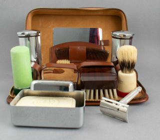 Vintage Mens Gents Shaving Kit Vanity Cased Set Gillette Razor/shaving Brush