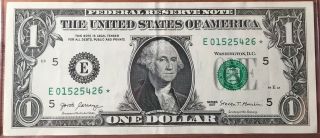 ✯ Rare $1 One Dollar Federal Reserve Star Note Error Bill ✯