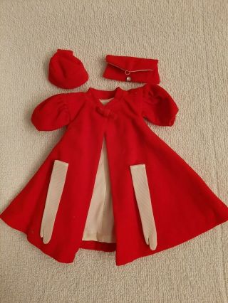 Vintage Mattel Barbie Red Velvet Flare Coat,  Hat,  Matching Clutch,  Long Gloves