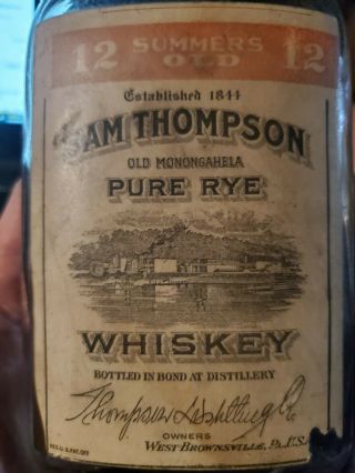 Rare 12 Summers Old Sam Thompson Whiskey Bottle Pre Pro Pre 1920