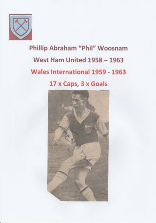 Football Autograph Phil Woosnam West Ham United 1958 - 1963 Rare Signed