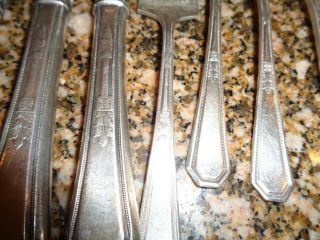 1923 Wm Rogers & Son Mayfair Blunt Solid Knife W/bolster (4) & 5 Dessert Forks