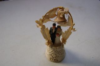 Vintage Bride And Groom Sm Wedding Cake Topper W/arch & Bell