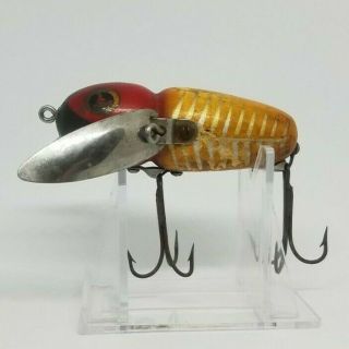 Heddon 2100 Crazy Crawler In Red Head White Shore Body Wood Vintage Lure