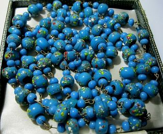Antique Art Deco Vintage Turquoise Speckled Glass Bead Flapper Necklace