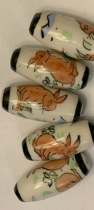 Vintage Chinese Beads Painted Beads Bunny Rabbits Porcelain Or Glass