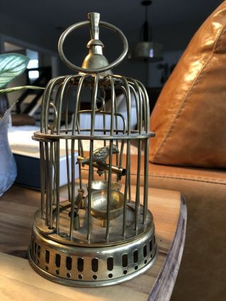 Vintage Antique Solid Brass Hanging Round Decorative Bird Cage 8” By 4” 1970s