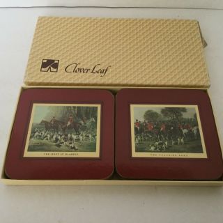 Vintage Clover Leaf Set Of 6 Rare Table Mats Coasters C2 Old Hunting Nib