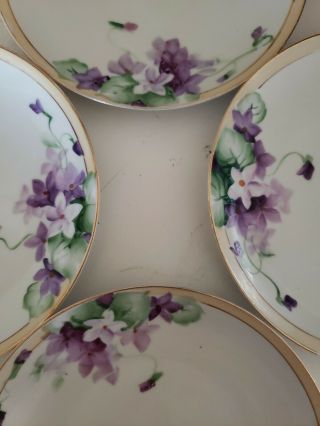 Antique Set Of 4 Hand Painted Nippon 6.  5 Inch Dessert Plates Purple Flowers