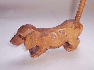 Antique Vintage Black Forest Hand Carved Wooden Dachshund Dog Figure Long Tail