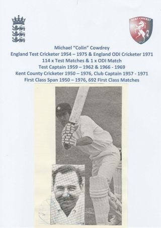 Colin Cowdrey England Test Cricketer 1954 - 1975 Rare Autograph Picture