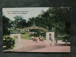 Antique Postcard - No.  201 - Entrance To City Park,  Orleans,  Louisiana La