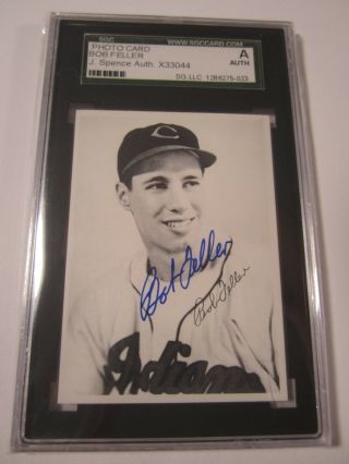 Bob Feller Cleveland Indians Signed Autographed Photo Card Sgc Slabbed Rare
