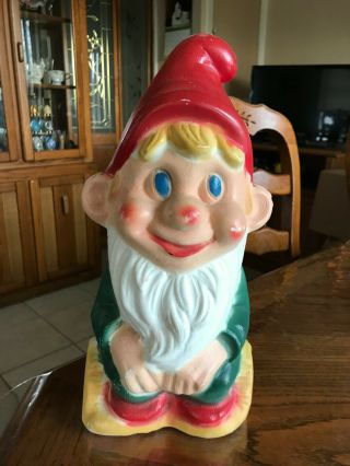 Vintage Rare Poloron Christmas Blow Mold Elf On Log Lighted Yard Decoration 13in
