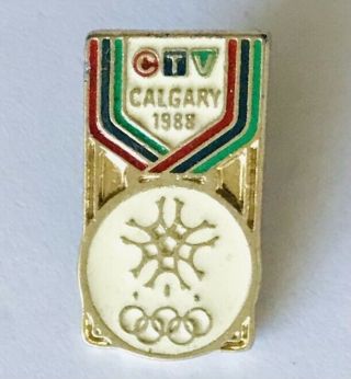 Calgary 1998 Winter Olympics Pin Badge Ctv Sponsor Medal Rare Vintage (g1)