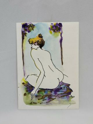 Vintage Pen and Watercolor of Woman by: Dubois 5x7in 2