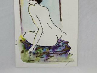 Vintage Pen and Watercolor of Woman by: Dubois 5x7in 3