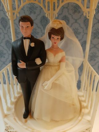 Vintage 1960s Bride Groom Wedding Cake Topper With Gazebo